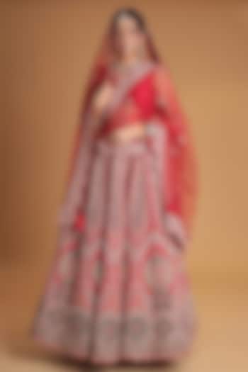 Red Silk Zardosi Embroidered Bridal Lehenga Set by Zari Jaipur at Pernia's Pop Up Shop