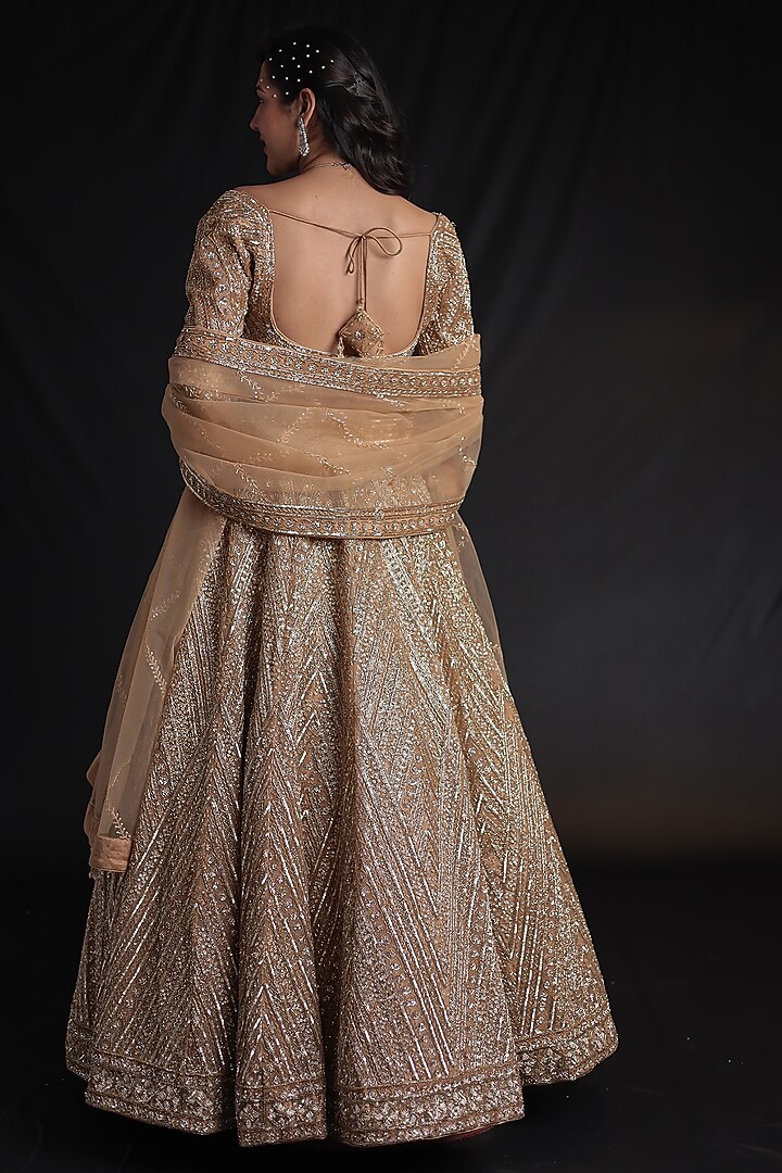 Gold Net Cutdana Embroidered Bridal Lehenga Set by Zari Jaipur at Pernia's Pop Up Shop