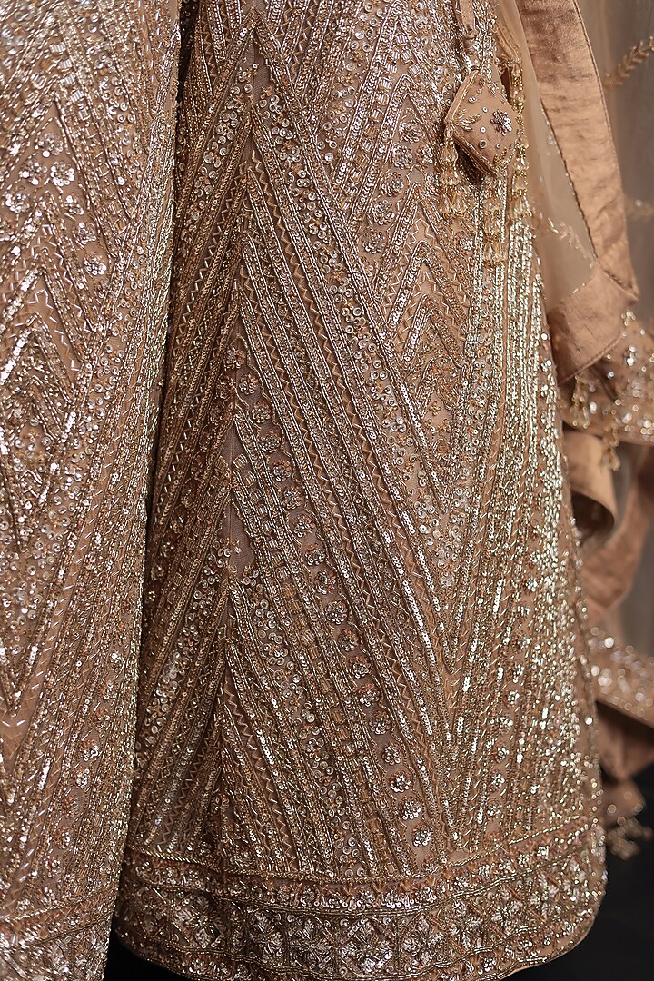 Gold Net Cutdana Embroidered Bridal Lehenga Set by Zari Jaipur at Pernia's Pop Up Shop