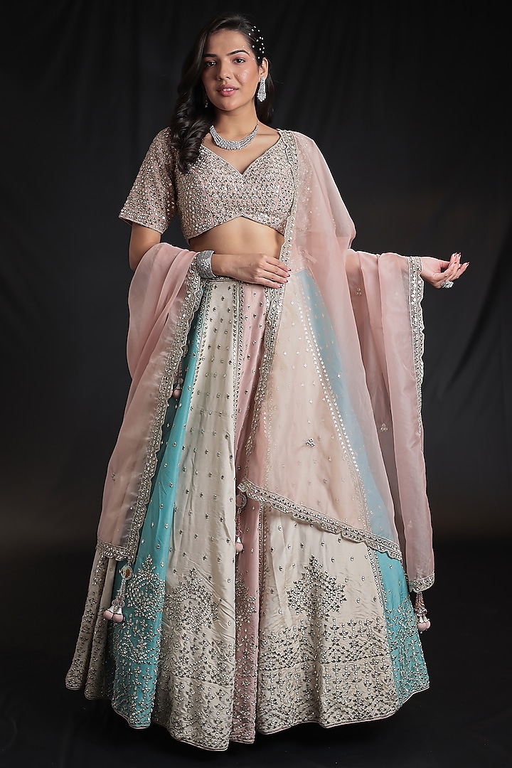 Multi-Colored Silk Mirror Embroidered Bridal lehenga for 22 Lehenga Set by Zari Jaipur at Pernia's Pop Up Shop