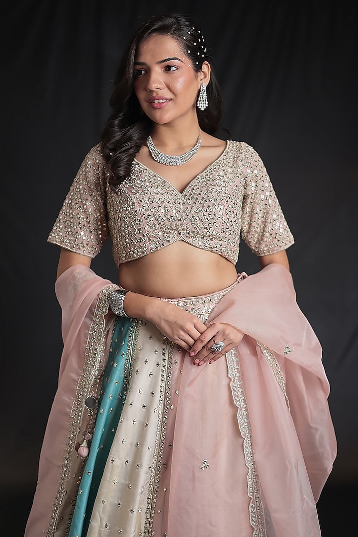 Multi-Colored Silk Mirror Embroidered Wedding Lehenga Set by Zari Jaipur at Pernia's Pop Up Shop