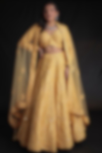 Yellow Silk Embellished Bridal Lehenga Set by Zari Jaipur at Pernia's Pop Up Shop