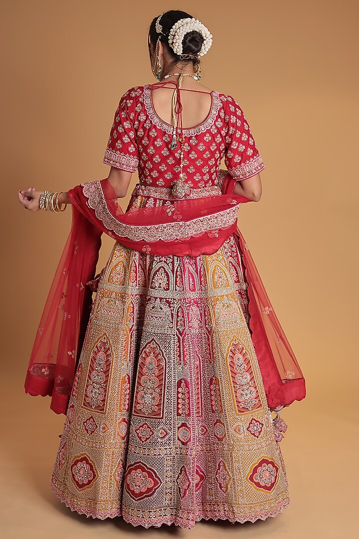Multi-Colored Silk Embroidered Bridal Lehenga Set by Zari Jaipur at Pernia's Pop Up Shop