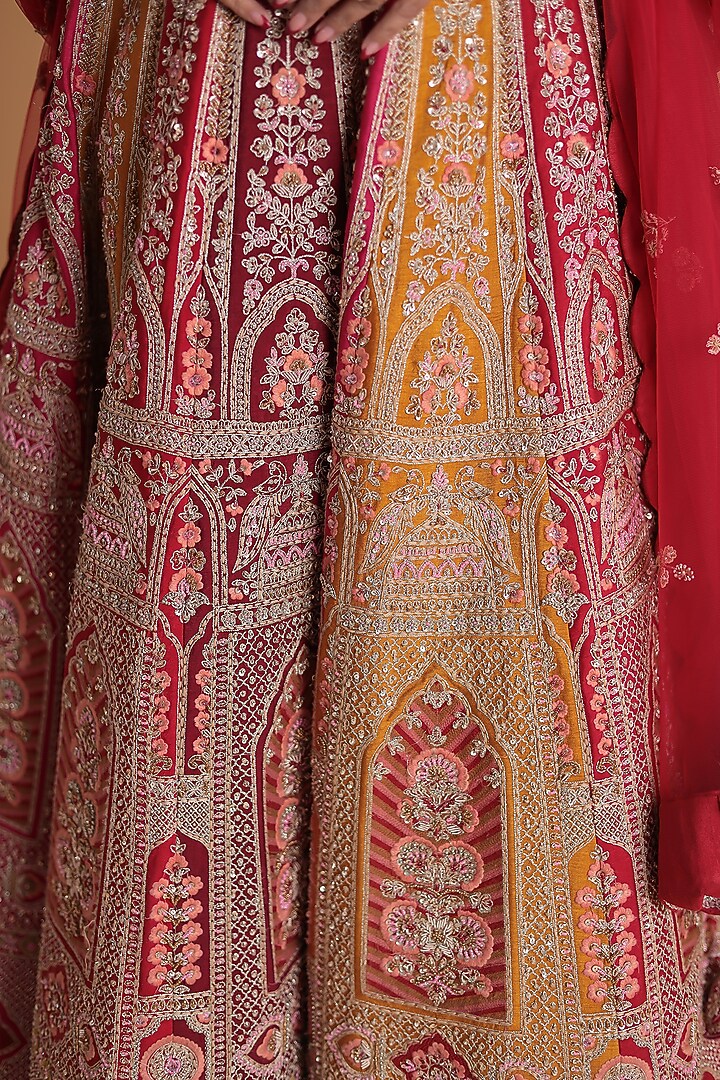 Multi-Colored Silk Embroidered Bridal Lehenga Set by Zari Jaipur at Pernia's Pop Up Shop