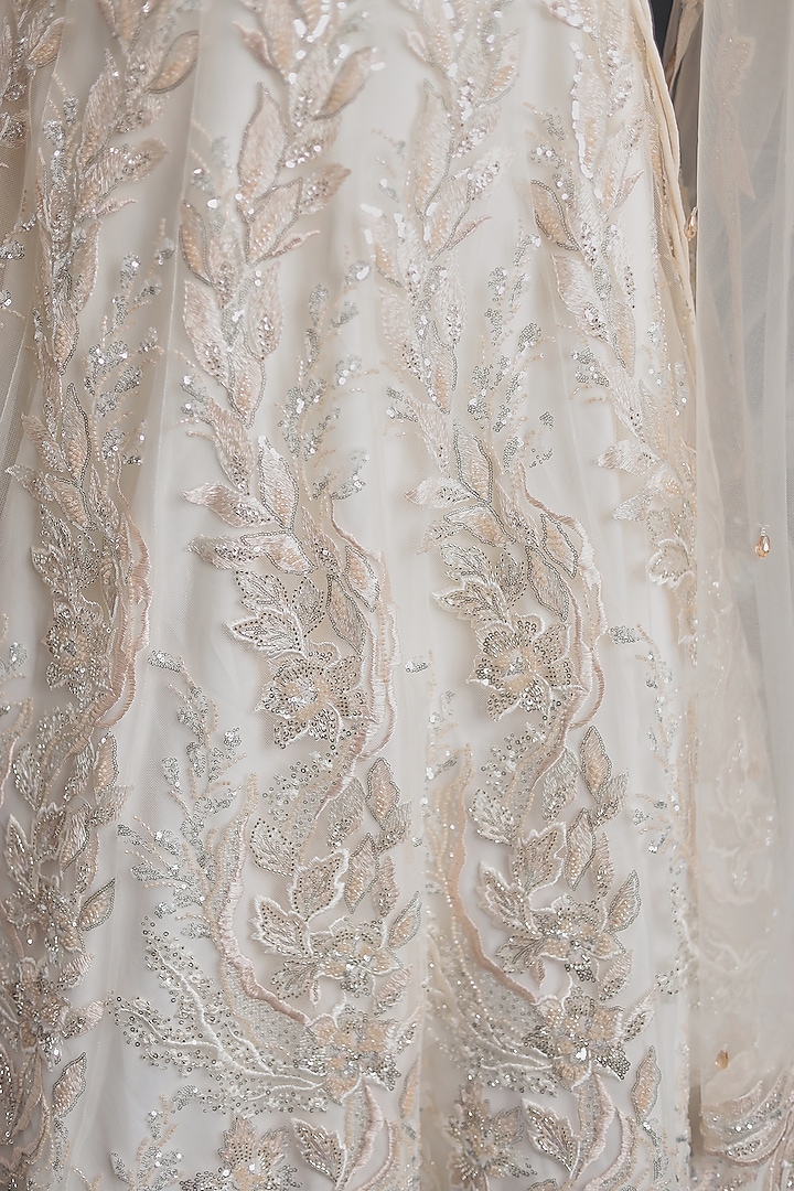 Cream Net Sequins Embroidered Wedding Lehenga Set by Zari Jaipur at Pernia's Pop Up Shop