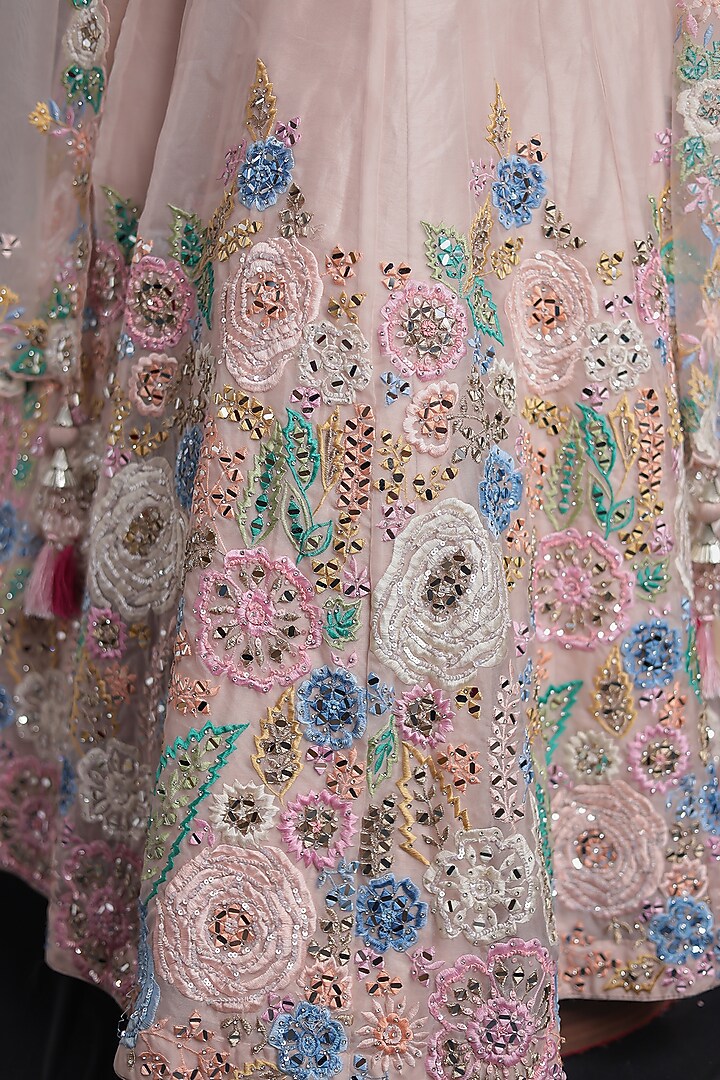 Peach Organza Embellished Wedding Lehenga Set by Zari Jaipur at Pernia's Pop Up Shop