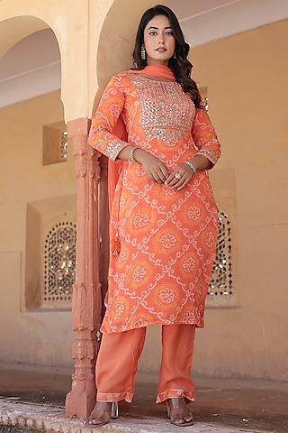 Orange Georgette Gota Patti Embroidered Kurta Set by Zari Jaipur