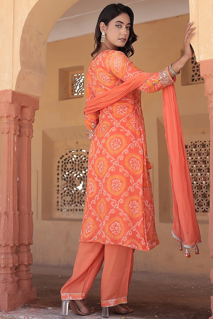 Orange Georgette Gota Patti Embroidered Kurta Set by Zari Jaipur at Pernia's Pop Up Shop