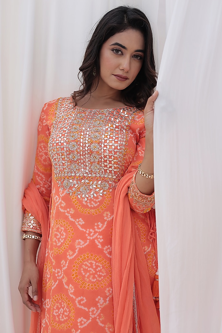 Orange Georgette Gota Patti Embroidered Kurta Set by Zari Jaipur at Pernia's Pop Up Shop