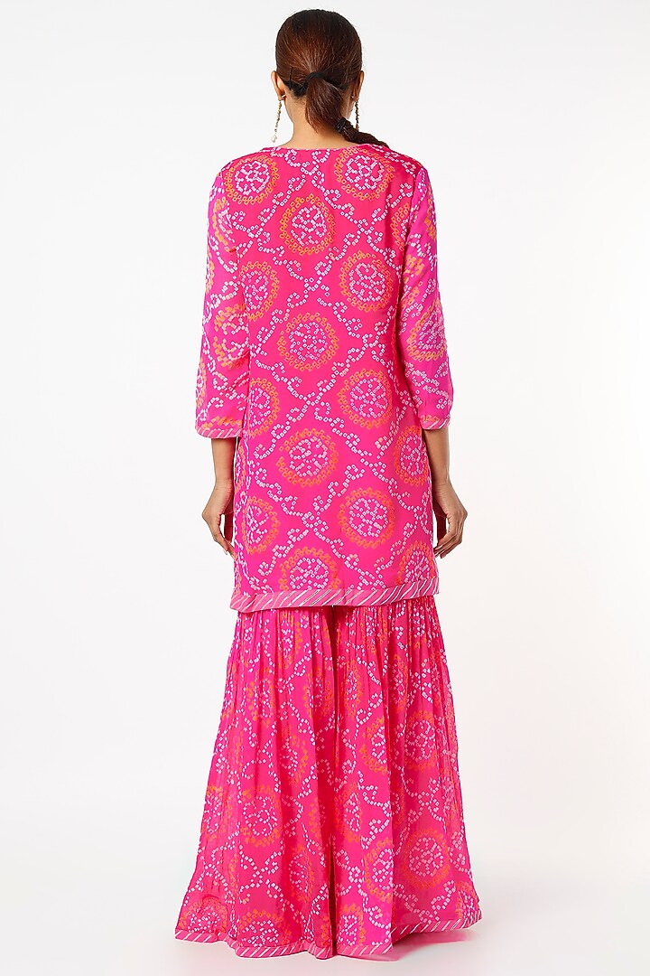 Hot Pink Pure Georgette Bandhej Gharara Set by Zari Jaipur at Pernia's Pop Up Shop