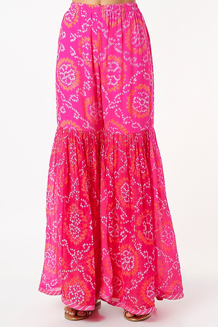 Hot Pink Pure Georgette Bandhej Gharara Set by Zari Jaipur at Pernia's Pop Up Shop