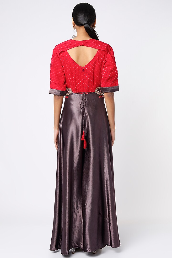 Fiery Red & Grey Leheriya Jumpsuit With Waist Belt by Zari Jaipur at Pernia's Pop Up Shop