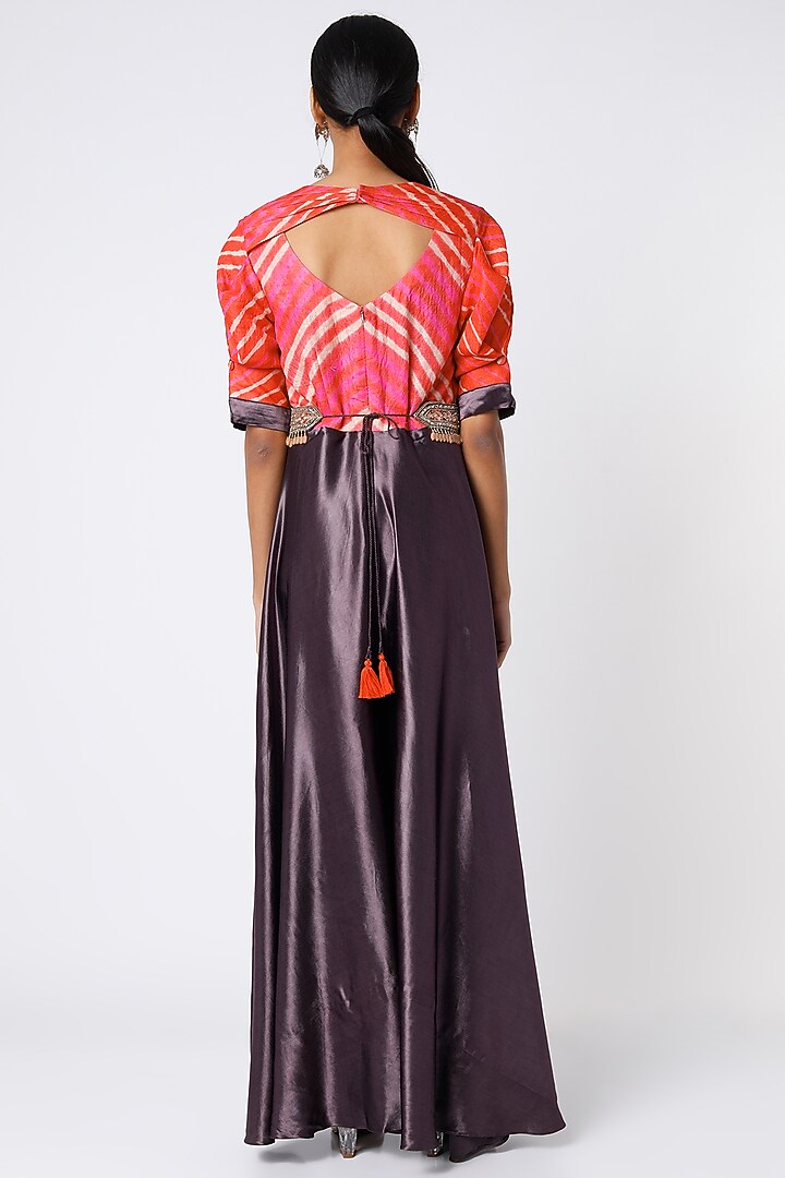 Bright Red & Grey Leheriya Jumpsuit With Waist Belt by Zari Jaipur at Pernia's Pop Up Shop