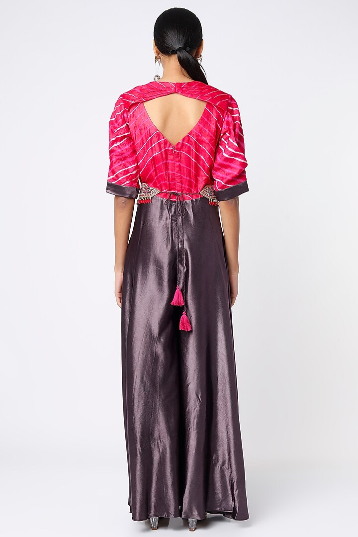 Poppy Red & Grey Leheriya Jumpsuit With Waist Belt by Zari Jaipur at Pernia's Pop Up Shop