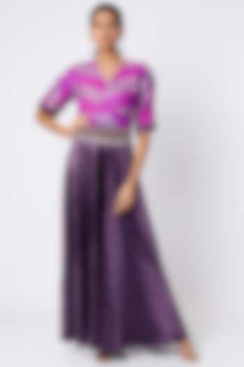 Grape Purple Leheriya Jumpsuit With Waist Belt by Zari Jaipur
