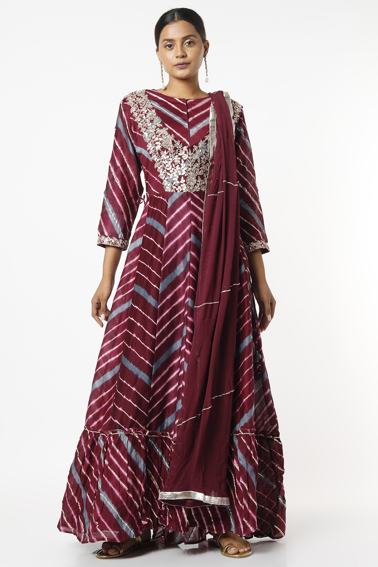Wine & Purple Pure Chanderi Leheriya Kurta With Dupatta by Zari Jaipur at Pernia's Pop Up Shop
