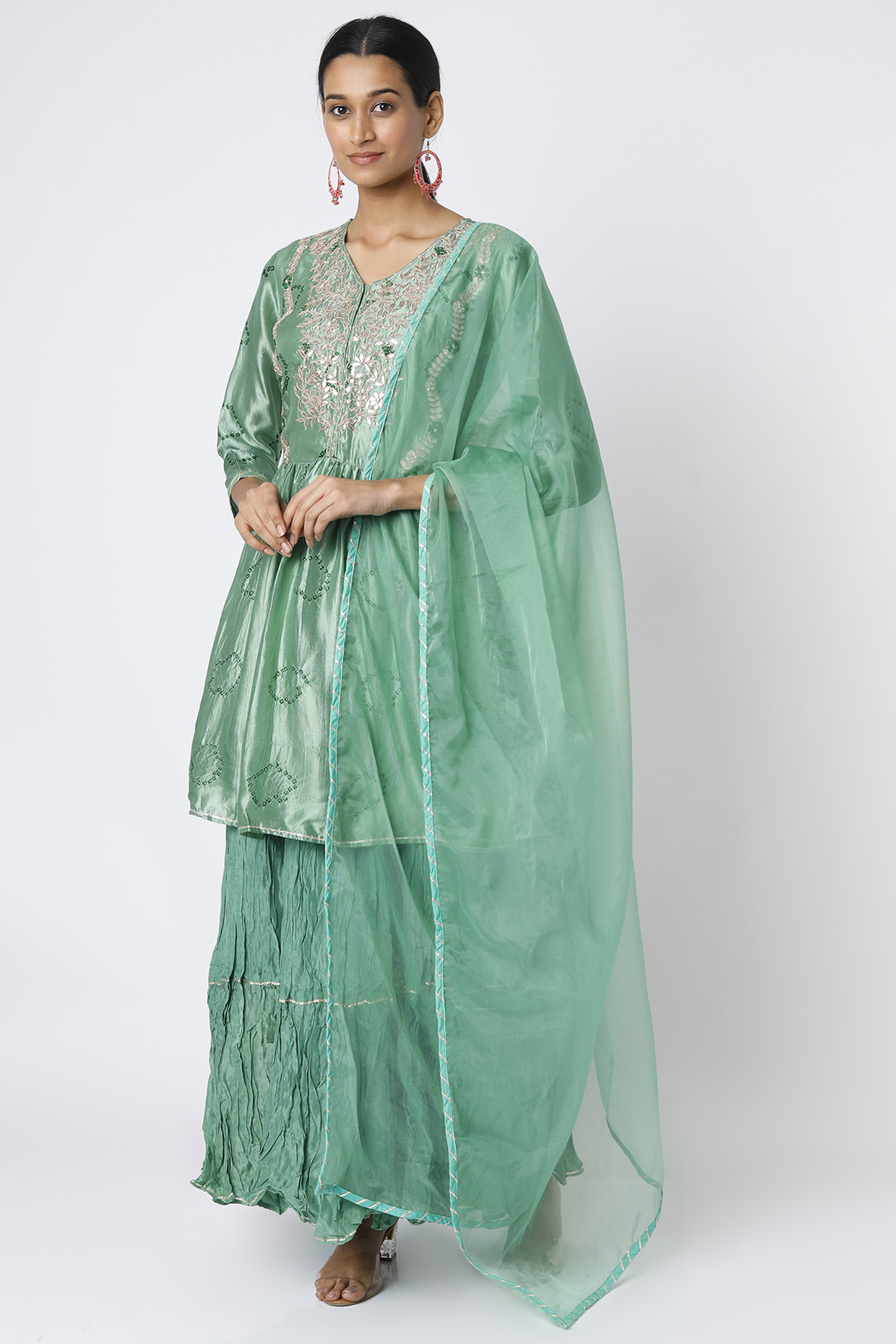 Turquoise Tussar Silk Kurta Set by Zari Jaipur at Pernia's Pop Up Shop
