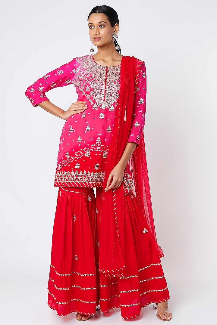 Red Cotton Gharara Set by Zari Jaipur