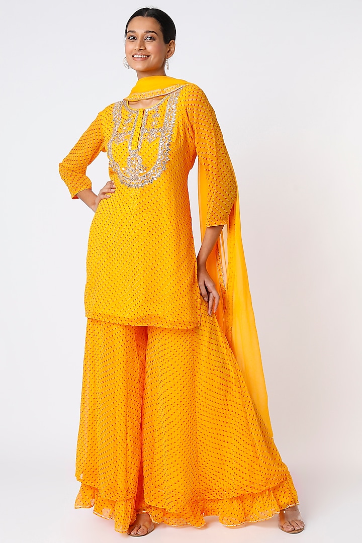 Yellow Viscose Georgette Sharara Set by Zari Jaipur