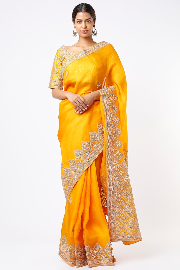Yellow Embroidered Saree Set by Zari Jaipur