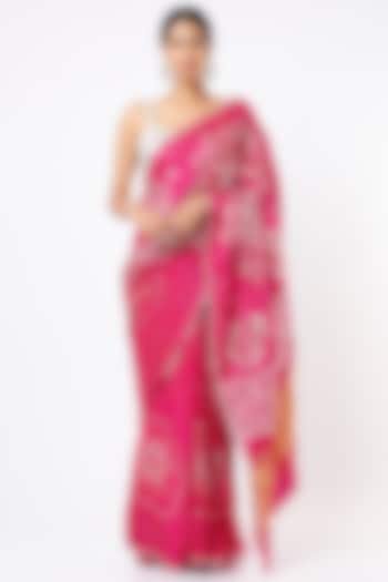 Fuchsia Embroidered Saree With Blouse Piece by Zari Jaipur