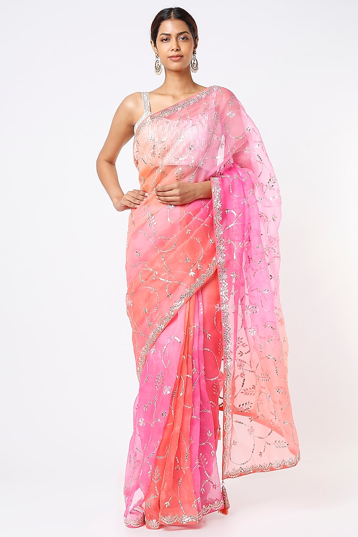 Blush Pink Embroidered Wedding Saree With Blouse Piece by Zari Jaipur at Pernia's Pop Up Shop