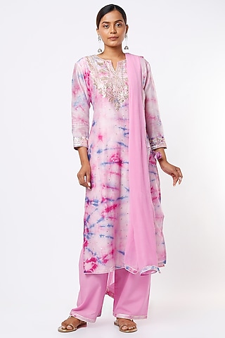 Pink Georgette Kurta Set by Zari Jaipur