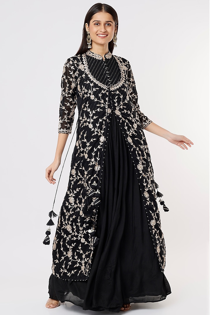Black Embroidered Anarkali Design by Zari Jaipur at Pernia's Pop Up ...