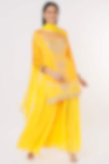 Yellow Crepe Silk Sharara Set by Zari Jaipur