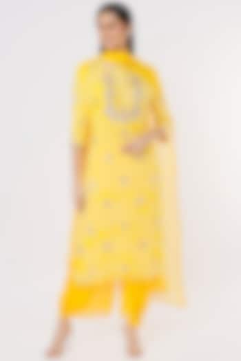 Yellow Embroidered Kurta Set by Zari Jaipur
