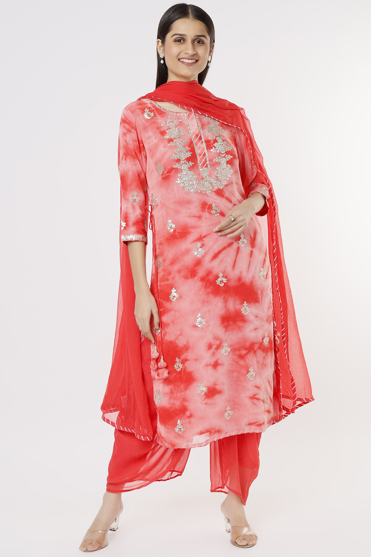 Red Georgette Kurta Set by Zari Jaipur at Pernia's Pop Up Shop