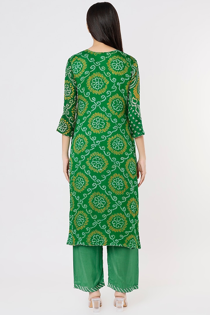 Green Georgette Bandhej Kurta Set by Zari Jaipur at Pernia's Pop Up Shop