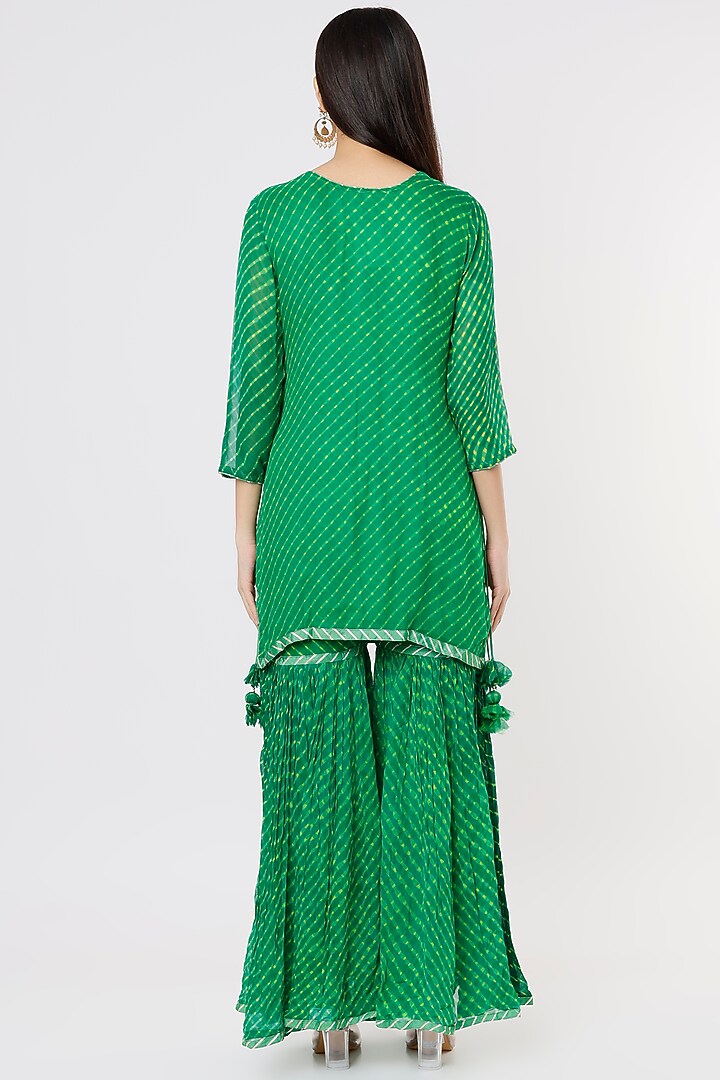 Green Georgette Bandhej Party Wear Sharara Set by Zari Jaipur at Pernia's Pop Up Shop