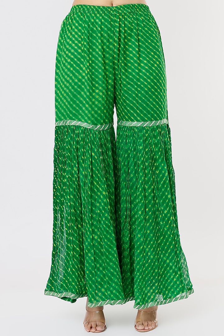 Green Georgette Bandhej Party Wear Sharara Set by Zari Jaipur at Pernia's Pop Up Shop
