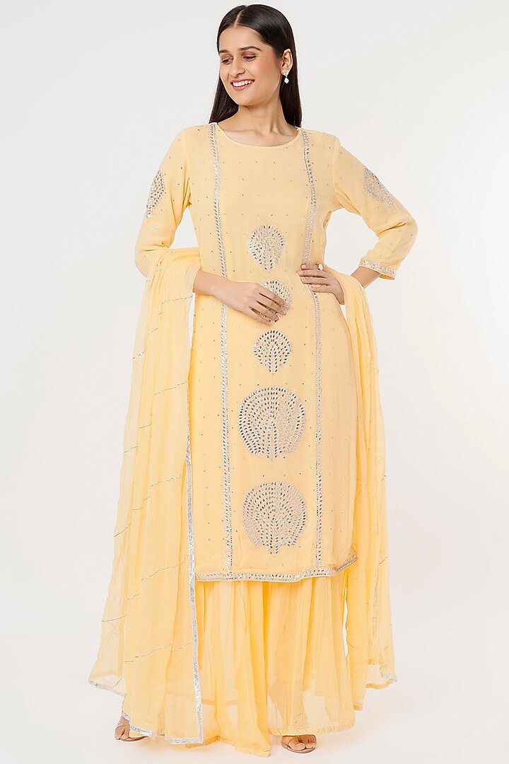 Light Yellow Georgette Sharara Set by Zari Jaipur
