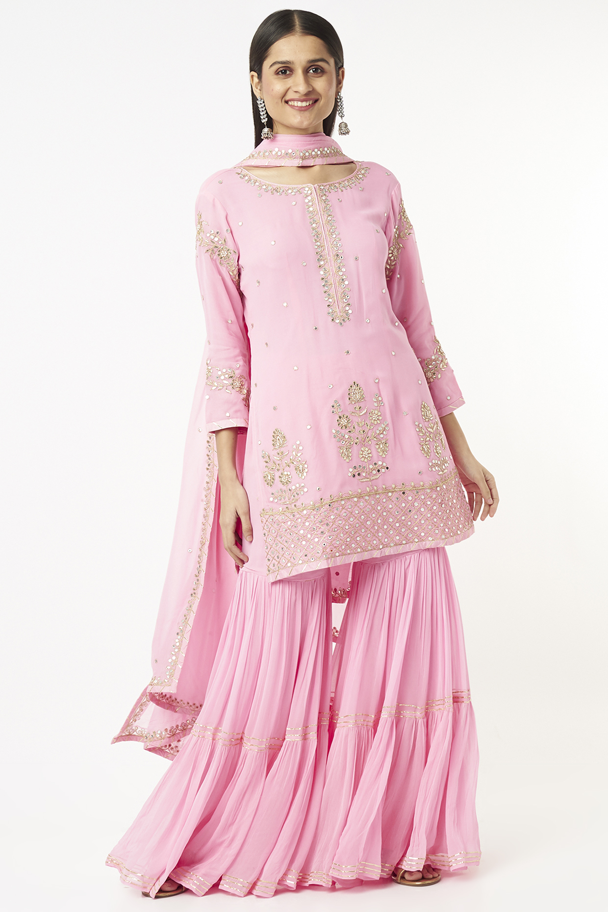 Pink Georgette Party Wear Sharara Set by Zari Jaipur at Pernia's Pop Up Shop
