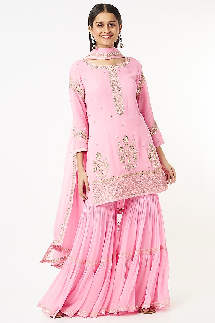 Pink Georgette Party Wear Sharara Set by Zari Jaipur at Pernia's Pop Up Shop