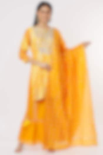 Yellow Organza Embroidered Sharara Set by Zari Jaipur
