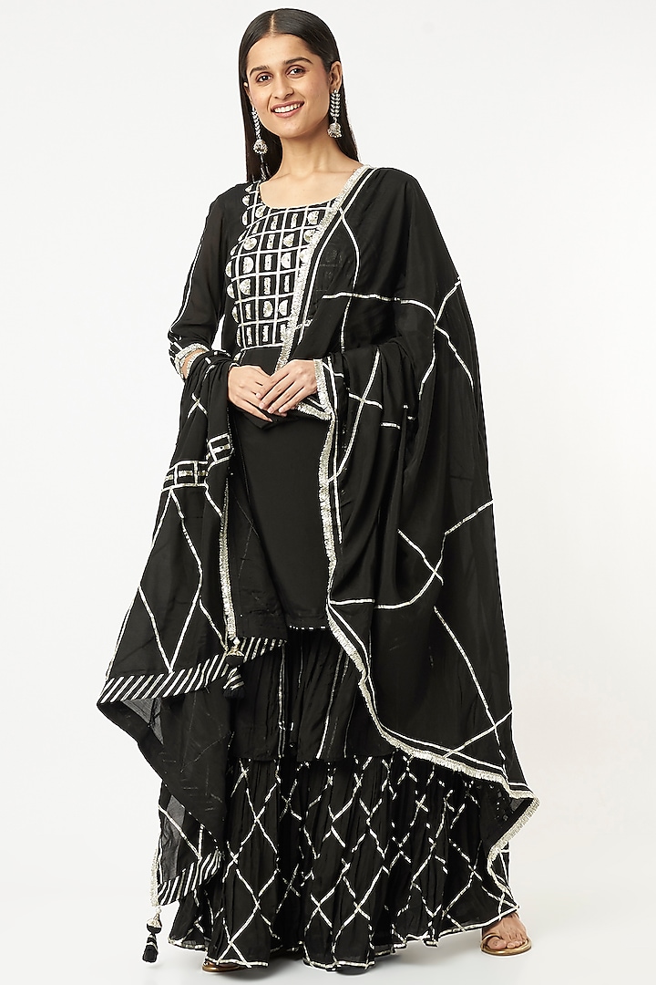 Black Muslin Silk Gharara Set by Zari Jaipur