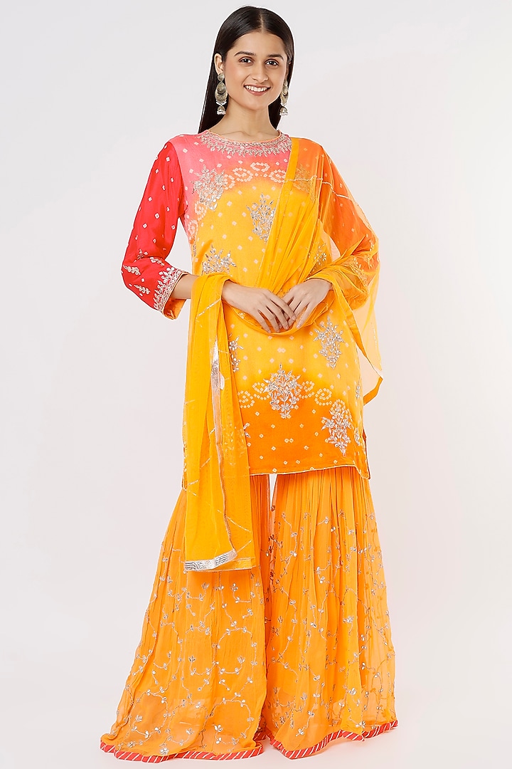 Orange Crepe Silk Sharara Set by Zari Jaipur