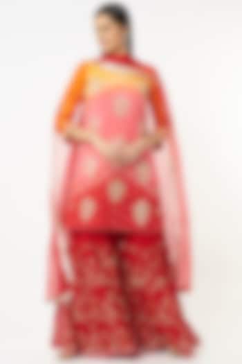 Red Crepe Silk Sharara Set by Zari Jaipur