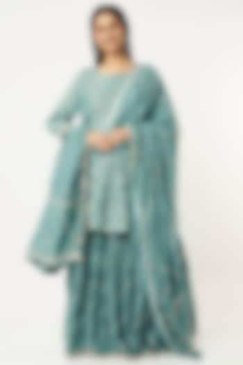 Grey Muslin Silk Party Wear Sharara Set by Zari Jaipur at Pernia's Pop Up Shop