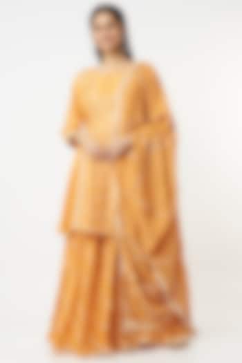 Orange Muslin Silk Sharara Set by Zari Jaipur