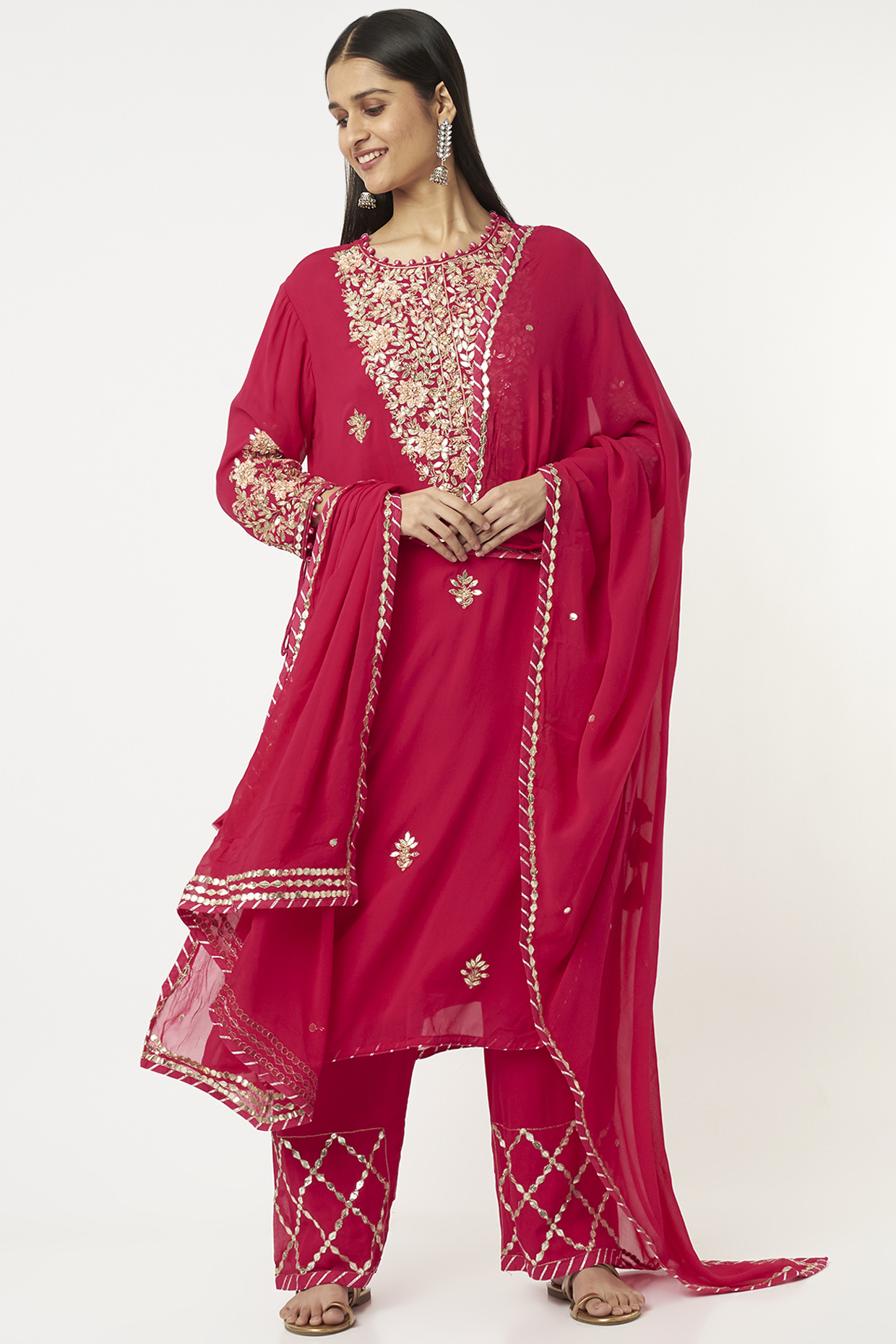 Red Embroidered Kurta Set by Zari Jaipur