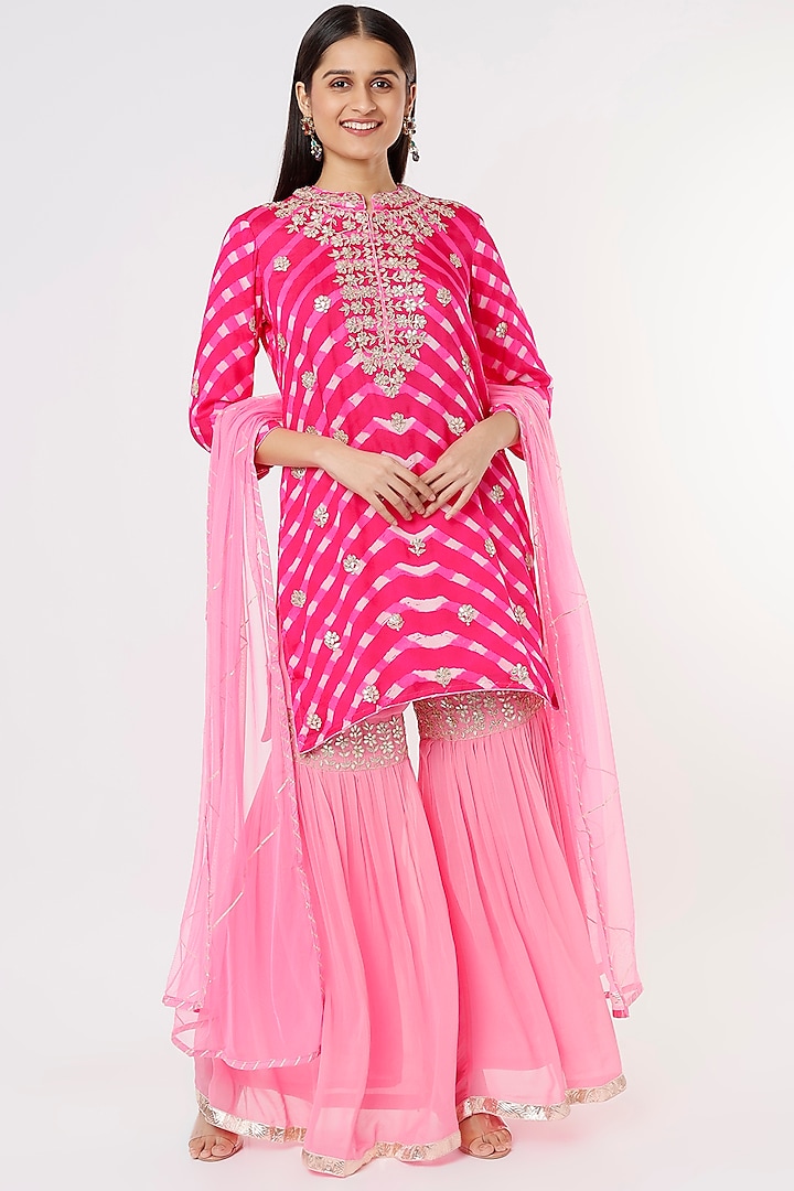 Pink Leheriya Sharara Set by Zari Jaipur
