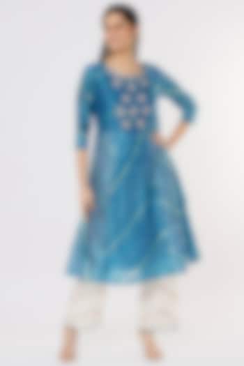 Blue Tussar Silk Kurta Set by Zari Jaipur