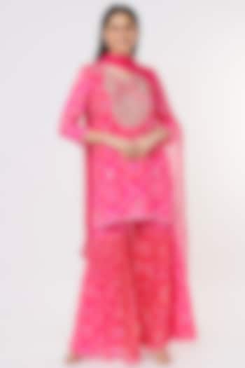 Pink Georgette Bandhej Sharara Set by Zari Jaipur