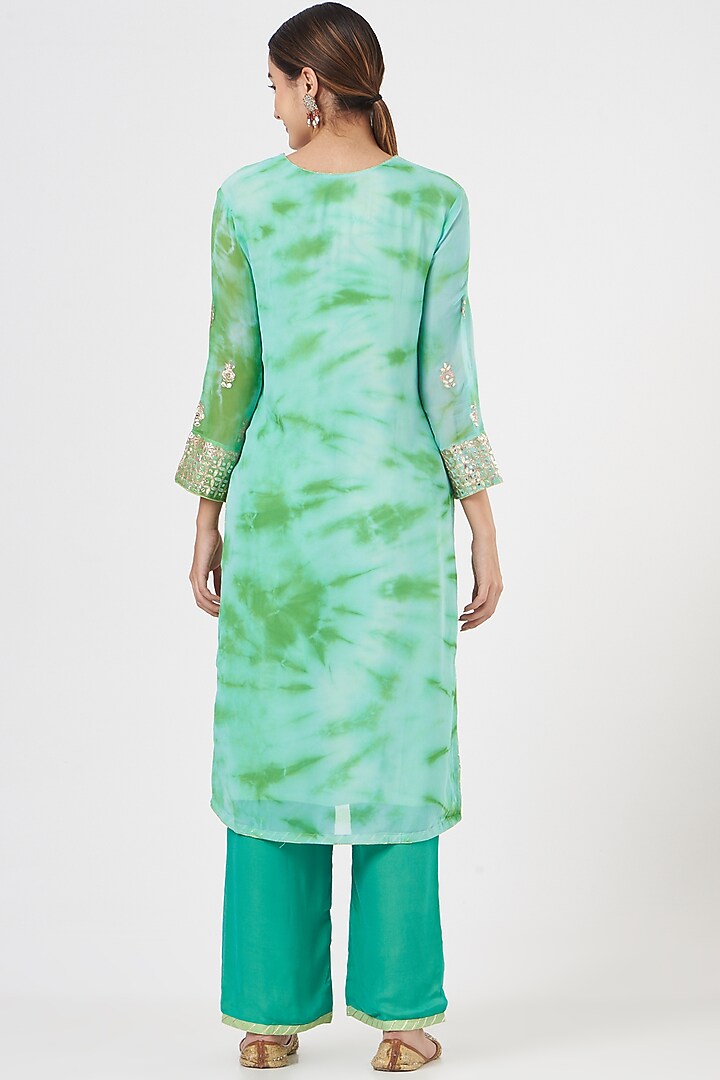 Light Green Embroidered & Printed Kurta Set by Zari Jaipur at Pernia's Pop Up Shop