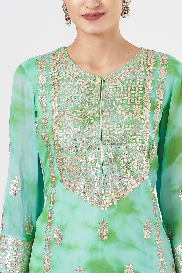 Light Green Embroidered & Printed Kurta Set by Zari Jaipur at Pernia's Pop Up Shop