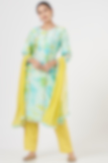 Mint Green Embroidered & Printed Kurta Set by Zari Jaipur at Pernia's Pop Up Shop